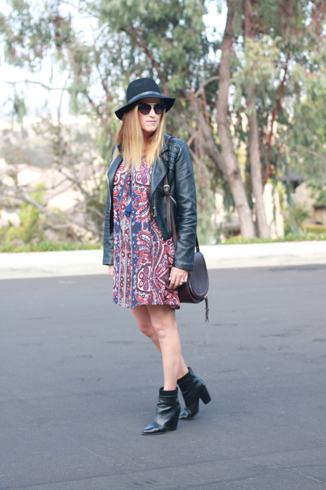 Cute Ankle booties paired with a dress and a hat. - The Fashionista Momma