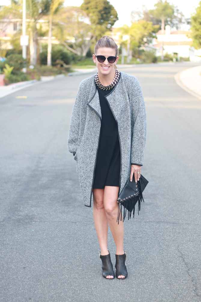 A fall outfit with a cardigan, dress and ankle booties. - The Fashionista Momma