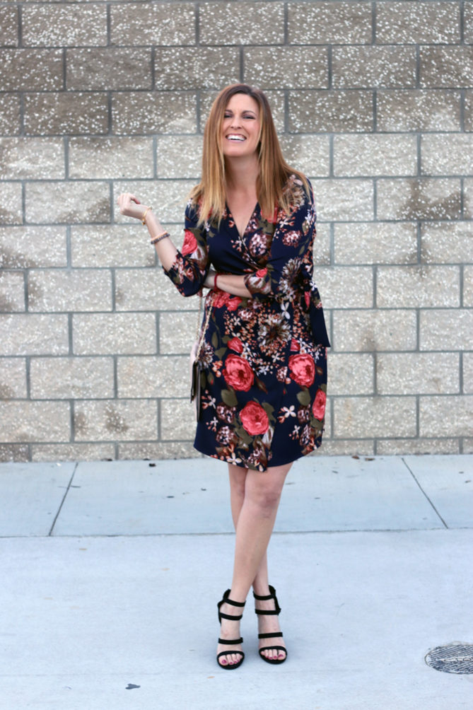 The perfect floral dress for cold weather.
