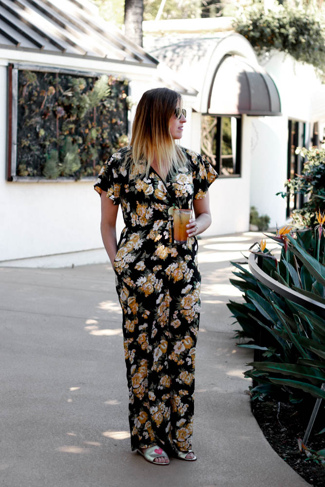 The perfect spa day look with a floral jumpsuit by popular Los Angeles fashion blogger The Fashionista Momma