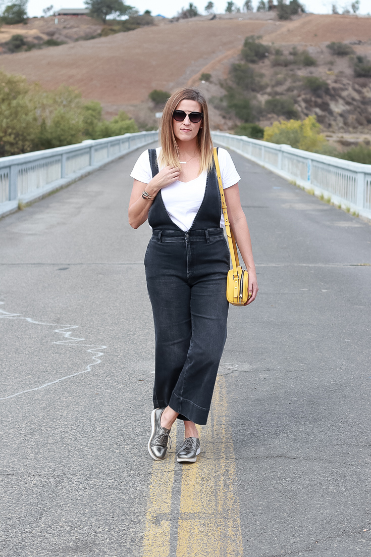 The Fashionista Momma shares black cropped overalls the perfect every day look.