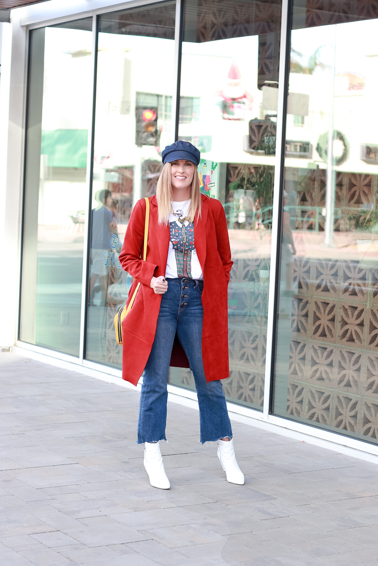 The Fashionista Momma styles a suede jacket and cropped denim for a day in Palm Springs.