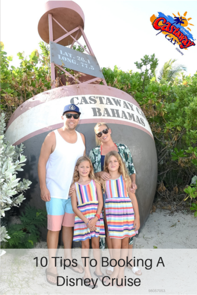 10 tips to booking a Disney Cruise shared by popular family travel blogger, The Fashionista Momma; family on Castaway Cay.