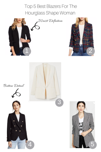 Top 5 cute blazers for the hourglass shape woman featured by Top US Style Blogger, The Fashionista Momma; collage of top blazers.