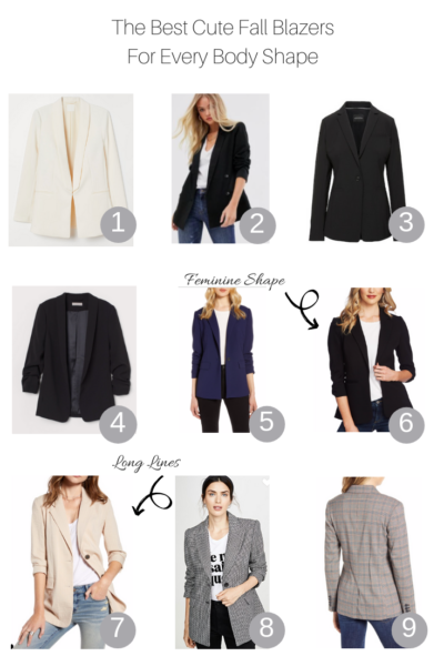 The Best Cute Fall Blazers for Every Body Shape featured by Top US Style Blogger, The Fashionista Momma; collage of top blazers for every body shape.