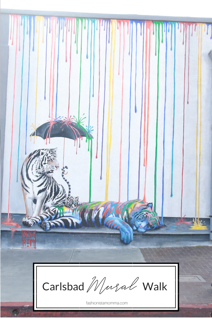 Carlsbad Mural Walk featured by popular Family Travel Blog, The Fashionista Momma; tiger art work in Carlsbad California