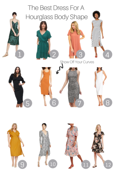 The Best Dresses For A Hourglass Body featured by popular US style blogger, The Fashionista Momma; collage of dresses for a hourglass body.
