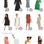 The best dress for an apple body shape featured by the popular US Style Blogger, The Fashionista Momma; collage of dresses for an apple body shape