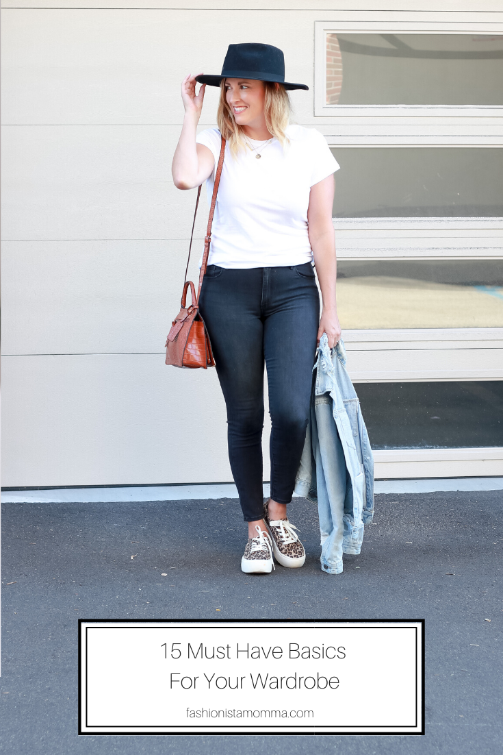15 Must Have Basics For Your Wardrobe featured by Top US Style Blogger The Fashionista Momma; woman wearing dark grey denim featuring Mott & Bow.