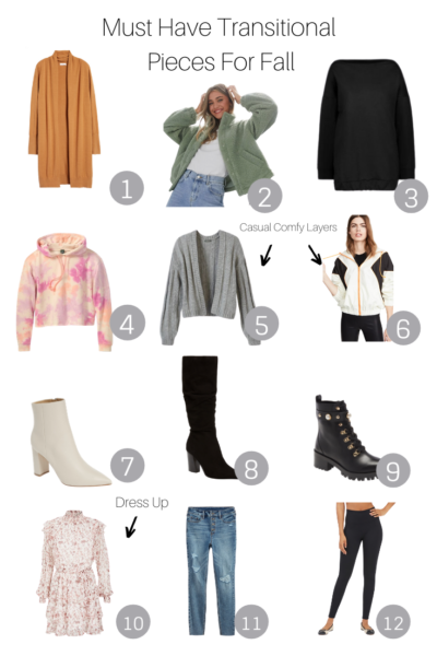 Must Have Transitional Pieces For Fall featured by popular US Style Blogger, The Fashionista Momma; collage of the perfect items for fall.