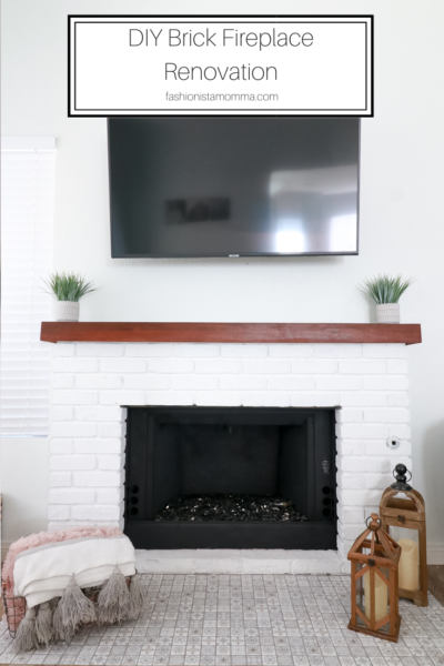 DIY Brick Fireplace featured by popular US Style Blogger, The Fashionista Momma; white brick fireplace.