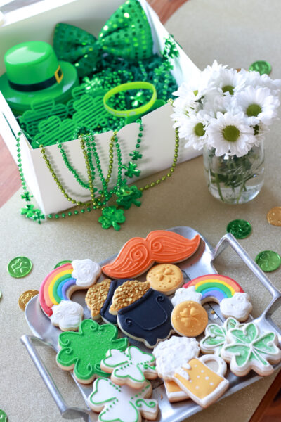 The Perfect Family St. Patrick's Day party featured by Style & Wanderlust, popular US Party Blogger; custom sugar cookies and candy platter.