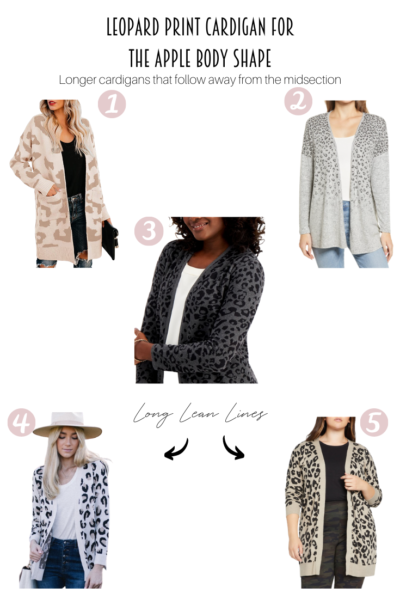 5 Leopard Print Cardigans For An Apple Body Shape featured by Popular US Style Blogger, Style & Wanderlust; collage of leopard cardigans.