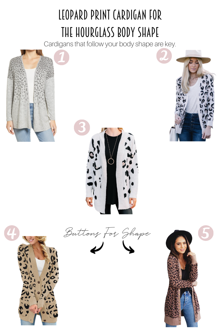 The Best Leopard Print Cardigan For The Hourglass Body Shape featured by popular US Style Blogger, Style & Wanderlust; collage of cardigans for an hourglass body.