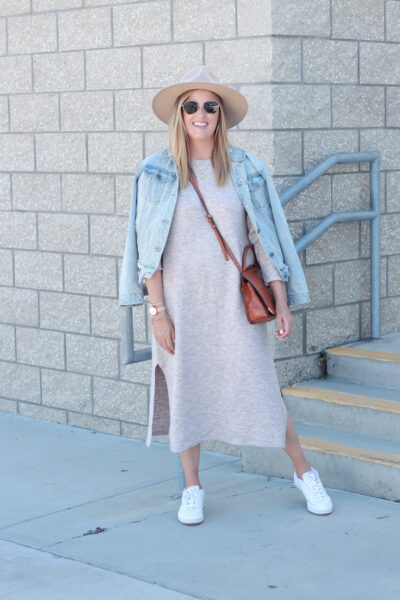 Top US Style Blogger, Style And Wanderlust shares her Spring Fashion Favorites: Shopbop Knit Sweater Dress. Top US Style Blogger, Style And Wanderlust; woman wearing a dress and hat.