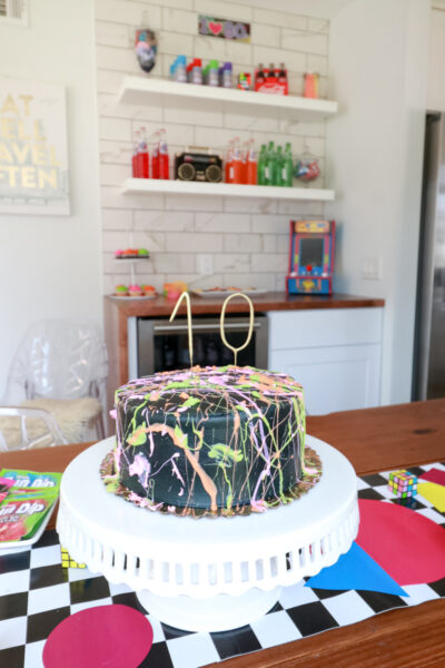 Top US Party Blogger, Style And Wanderlust, shares An Epic 80's Birthday Party for Kids; Neon Splatter Cake.